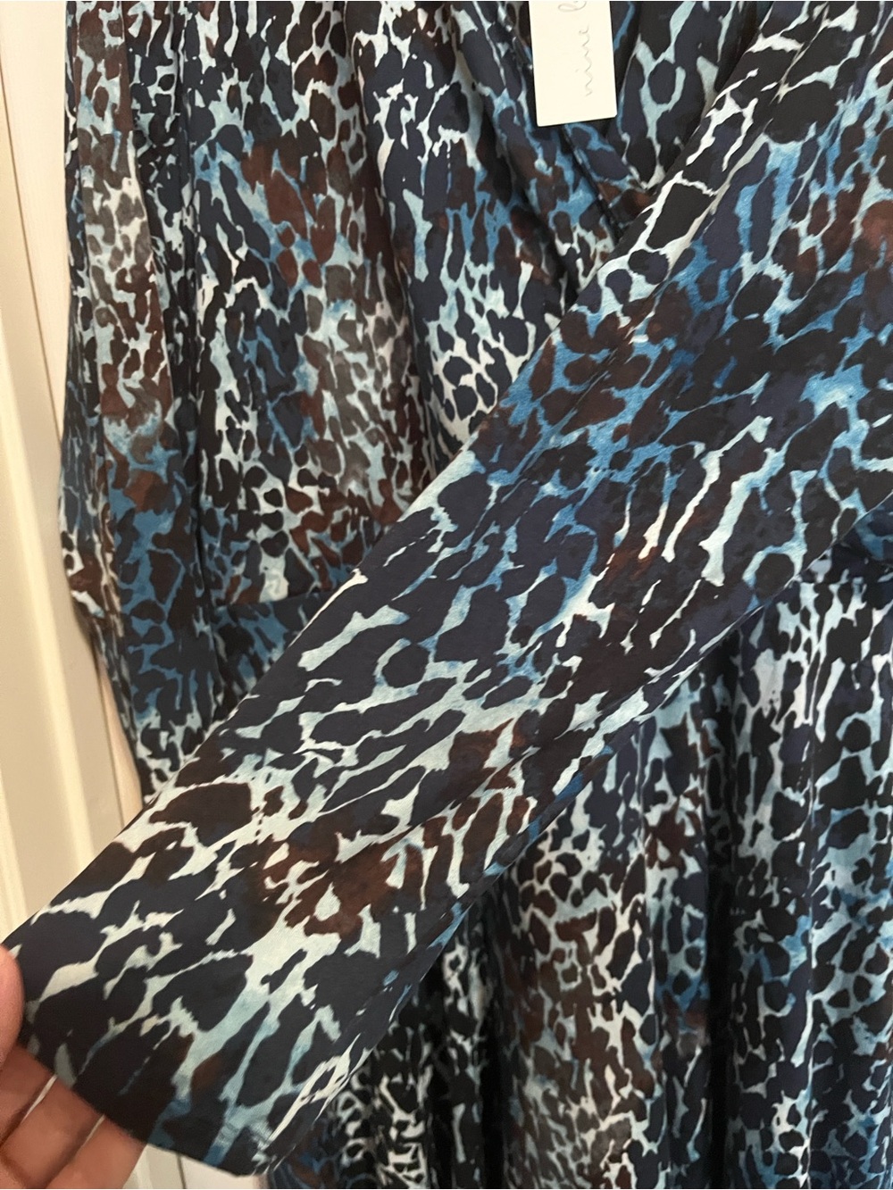 Nine Britton Stitch Fix 2X Blue Black Abstract Print Faux Wrap Dress NWT - Picture 3 of 5